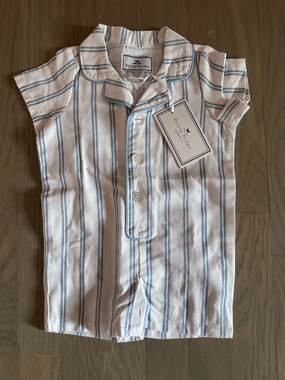 Petite Plume Blue & White Striped Baby Romper
